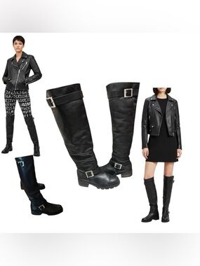 Sixtyseven Leather Over Knee Tall Boots Buckles Moto Punk Goth Whimsygoth Spain